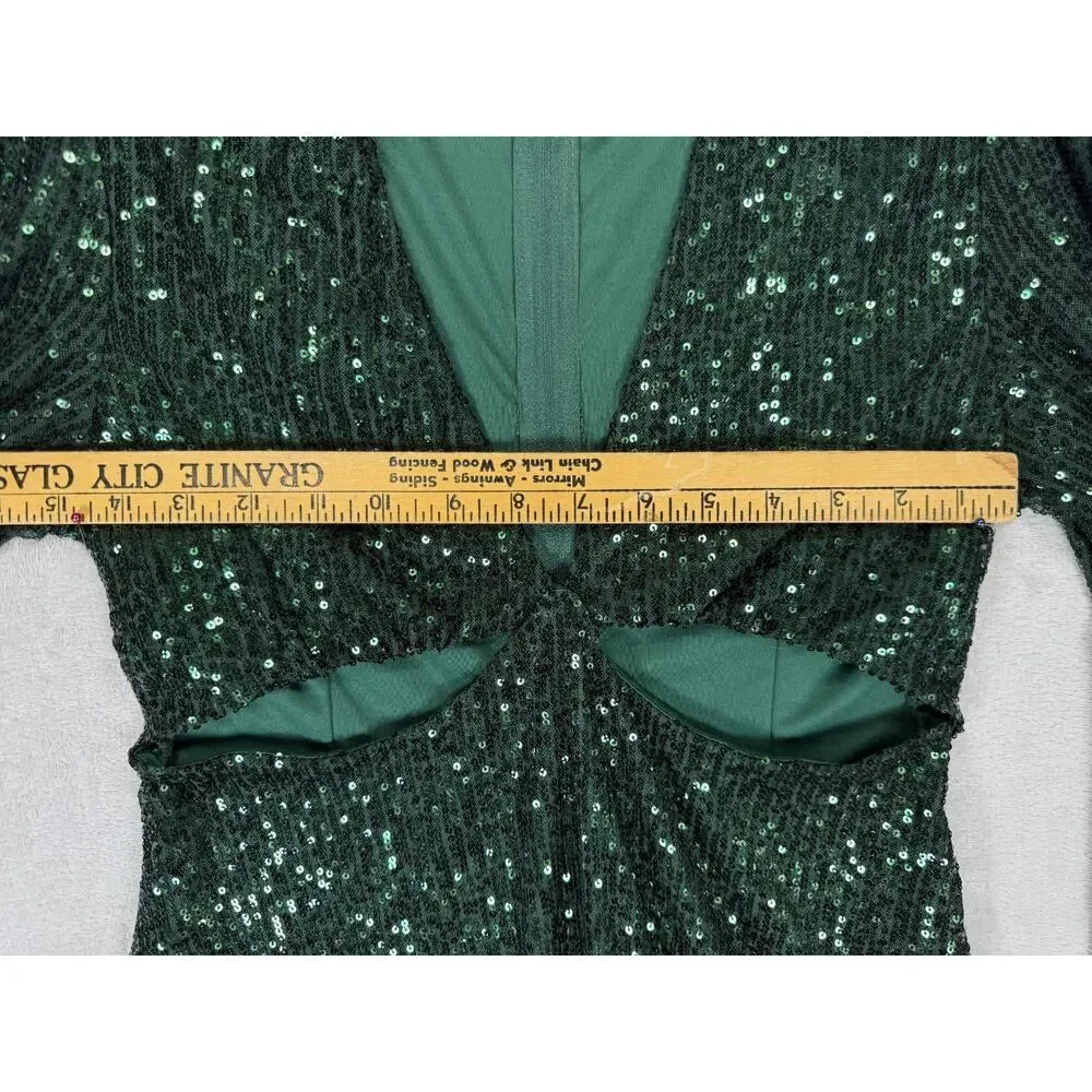 Privy Emerald‎ Green Sequin Cutout Mini Dress L NYE Holiday Party Cocktail